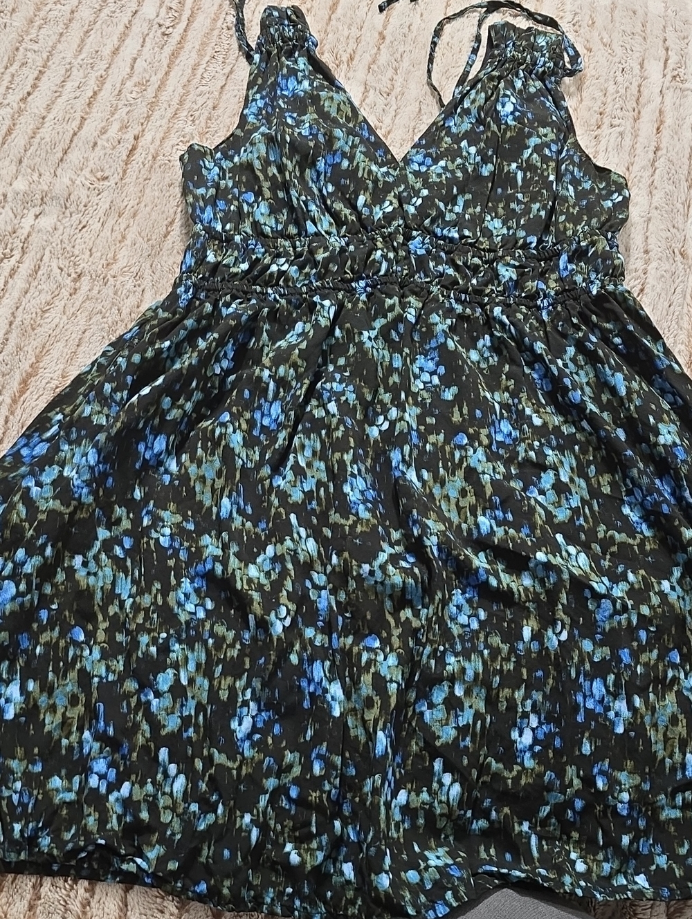 Womans Black Floral Sundress with Blue & Green Print
